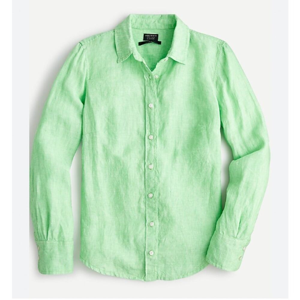 J. Crew Baird McNutt Irish Linen Green Button Slim Classic 16 Shirt MSRP $139